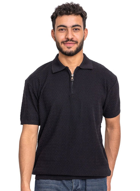 Black Design 01047Knit Polo Neck - T-Shirt - Khotwh
